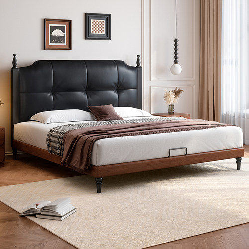 新款复古实木真皮床澜梦床