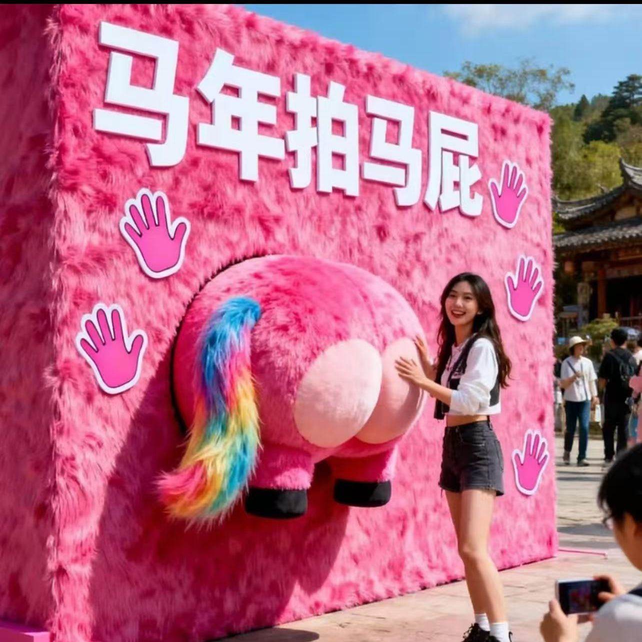 2026年马年拍马屁美陈拍马屁打卡墙绿雕毛绒拍马屁摆件拍马屁造型,节庆用品/礼品,充气气模,淘宝优惠券,粉丝福利购,淘宝优惠卷
