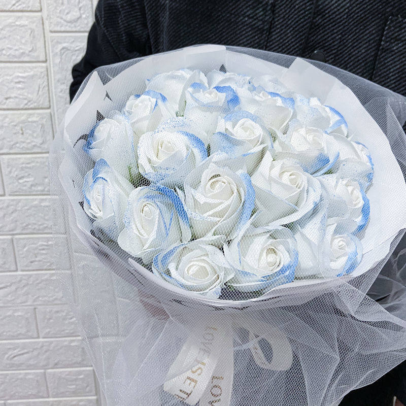 仿真手捧花网红碎冰蓝玫瑰情人节香皂花束成品送女朋友闺蜜七夕节