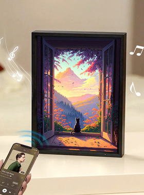 现代轻奢萌小猫灯光音响画摆件