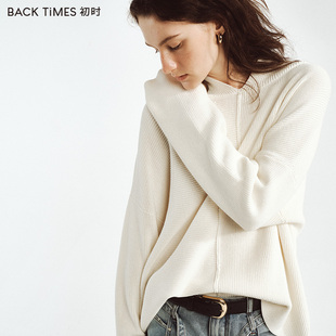 初时【冬日恋歌】秋季新款宽松软糯慵懒风米白连帽针织感毛衣卫衣