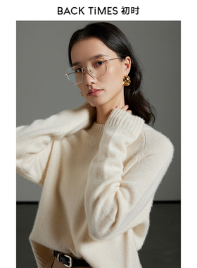 BACK TIMES初时早秋慵懒风羊绒毛衣轻薄纯山羊绒毛衣女