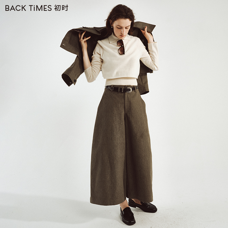 初时秋新全棉阔腿休闲九分裤大裤脚设计师款长裤女休闲裤下装