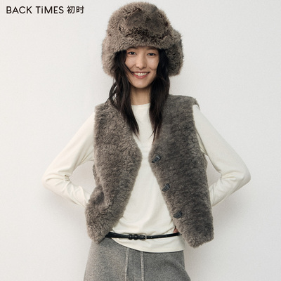 BACKTIMESV领皮毛一体马甲短款