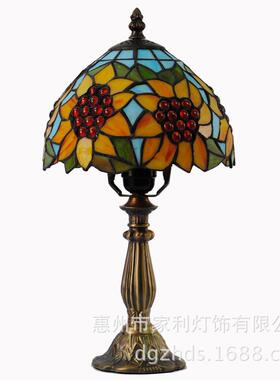 家直供厂欧式JLKY079彩色玻璃欧床式台灯书房头卧室彩玻时尚光阳