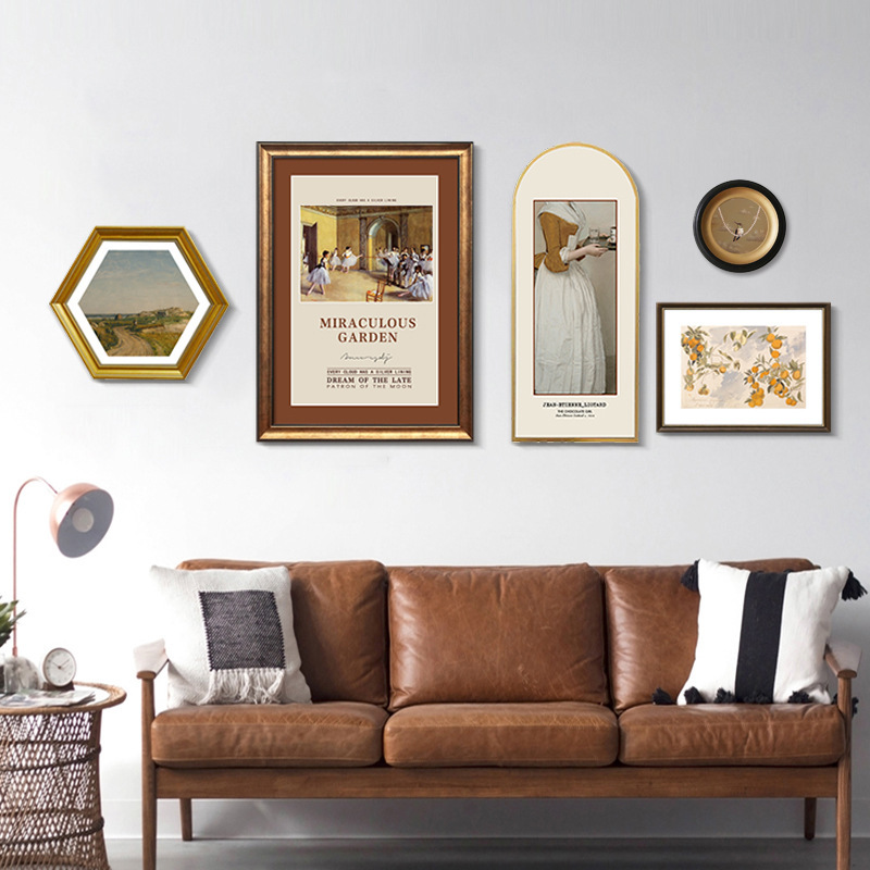 复古装饰画风景人物不规则法式组合挂画欧式复古沙发背景墙艺术画图片