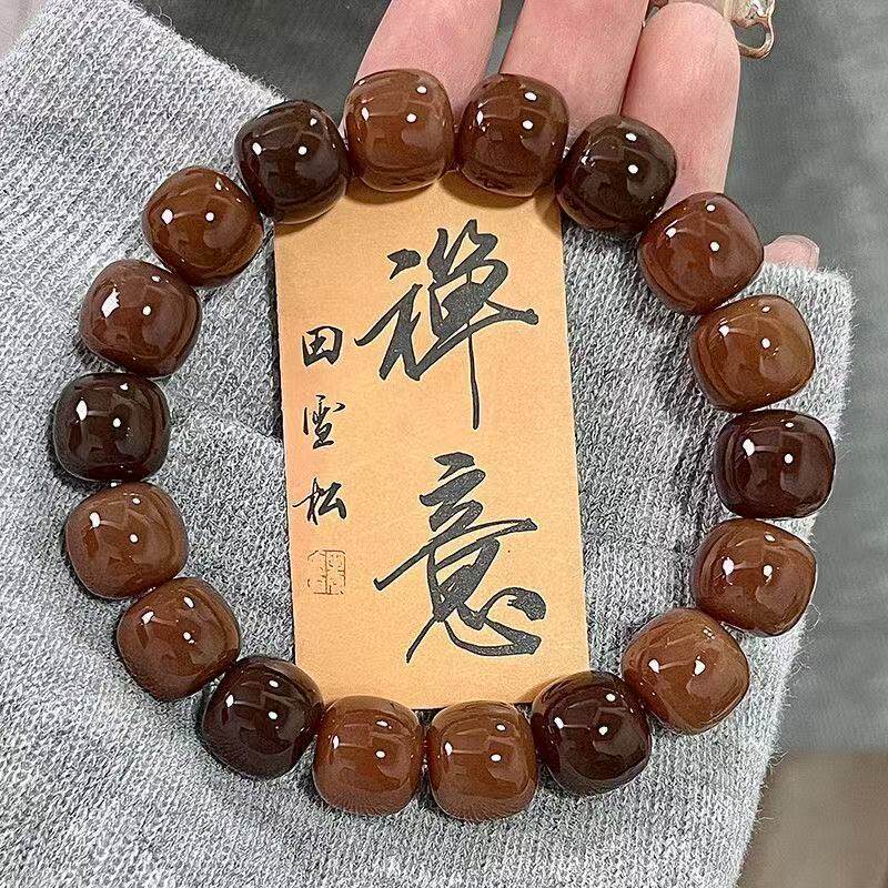 爷爷的茶白玉菩提手串绕指柔学生盘玩菩提根文玩佛珠串珠手链男女