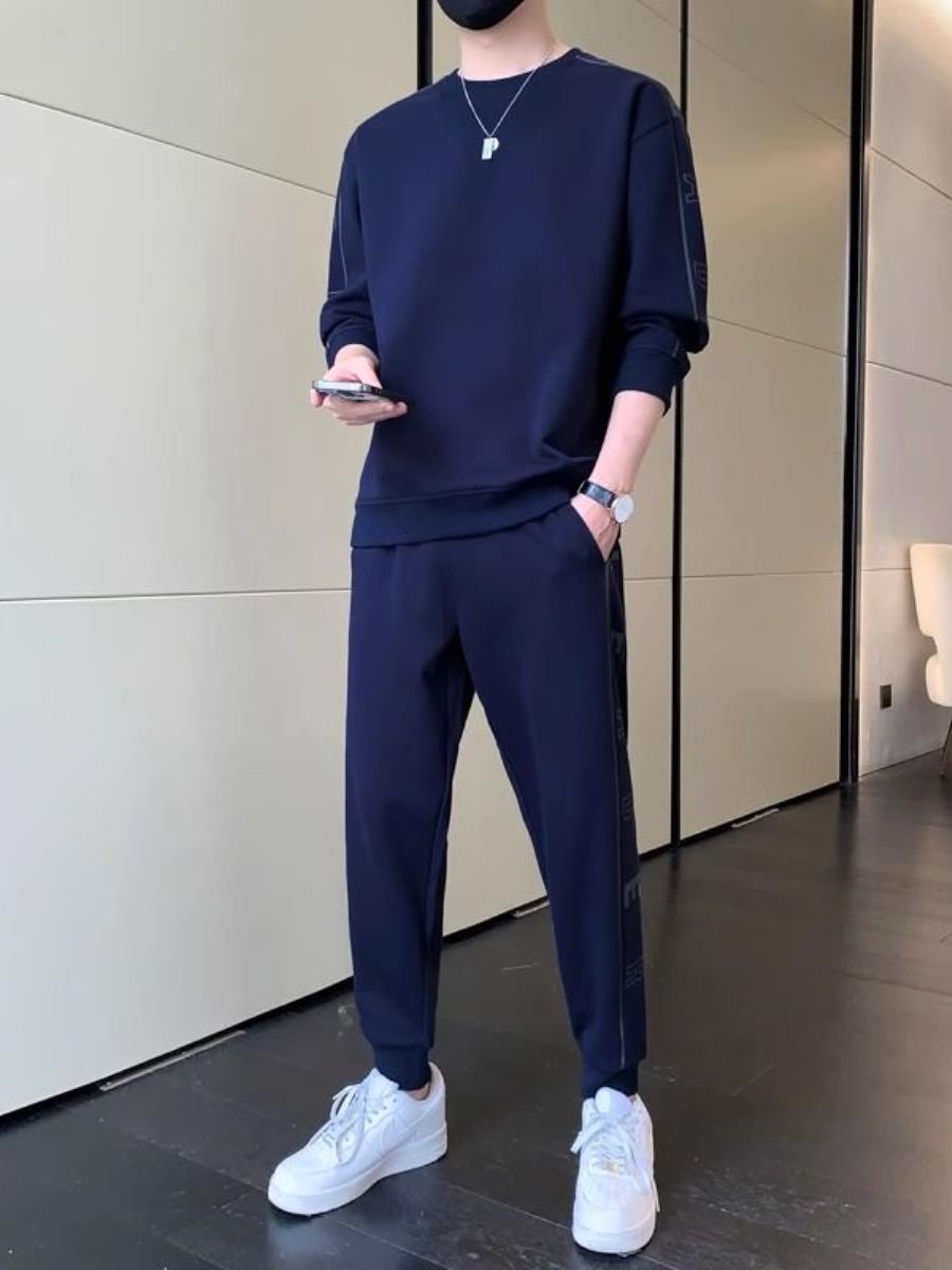 时髦休闲长裤运动套装男士春秋季卫衣长袖男生一套搭休闲运动套装