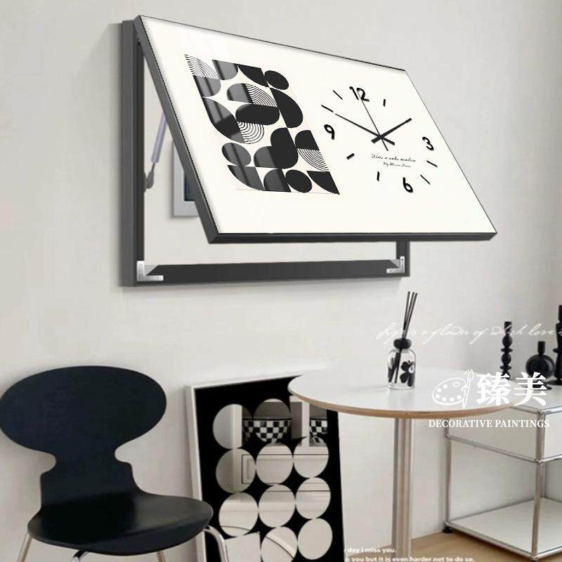现代简约电表箱装饰画免打孔高级感带时钟遮挡配电箱电源电闸挂画
