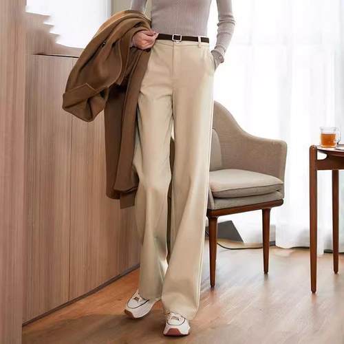 秋冬加绒女裤窄版阔腿裤女新款裤子黑色西装裤小个子加厚直筒裤女