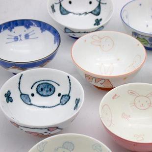 进口美浓烧陶瓷碗日式 日本原装 卡通饭碗儿童家用米饭碗可爱小碗