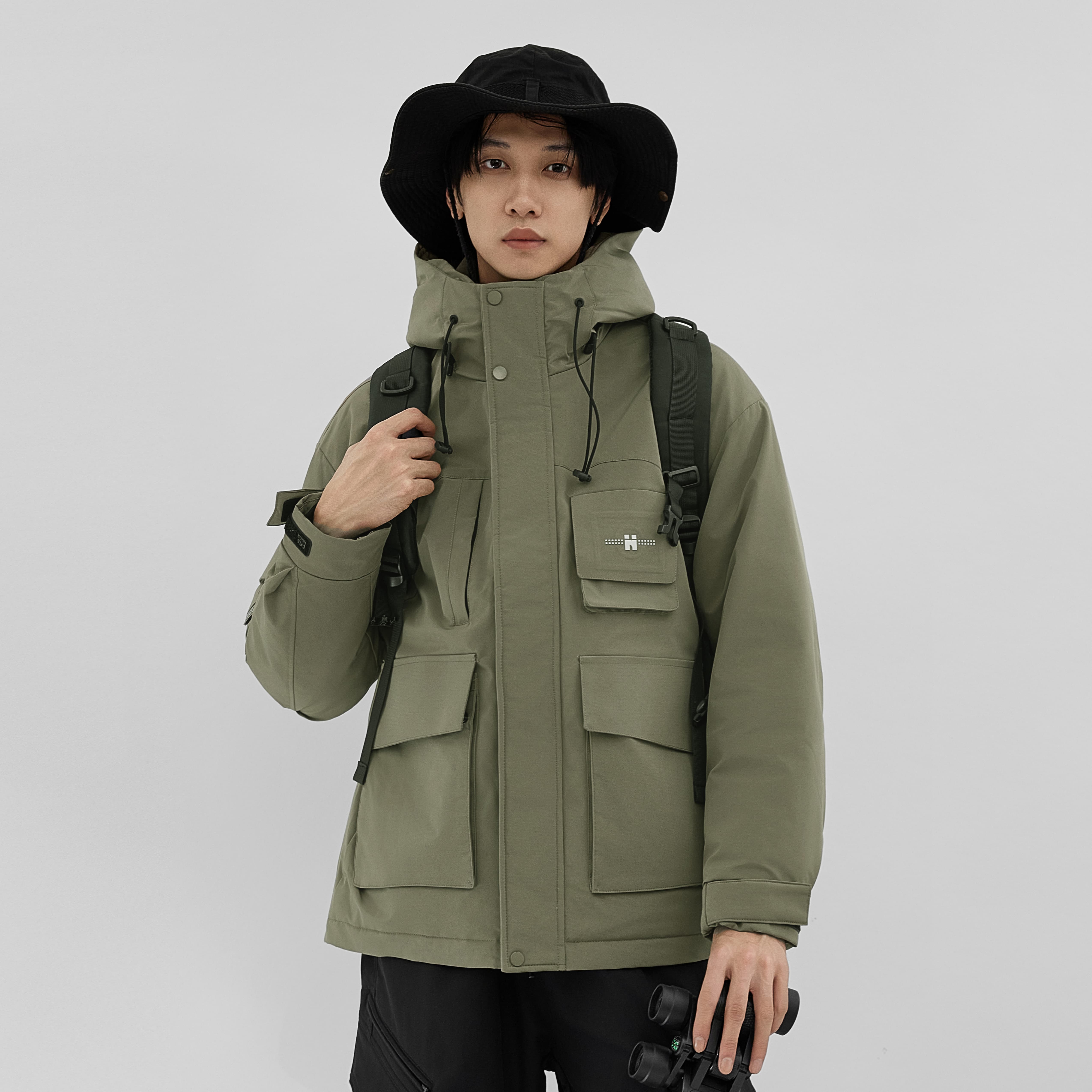 HXTIDE中国狐轩男装冬季短款带帽羽绒服户外冲锋防风保暖正品外套