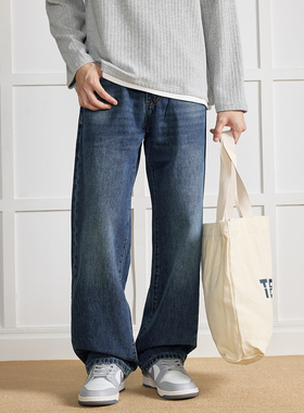 WAJ美式复古纯棉奶油水洗做旧直筒牛仔裤男cleanfit休闲百搭长裤