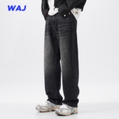 2025秋冬季 男潮加绒加厚宽松直筒阔腿休闲长裤 美式 复古水洗牛仔裤