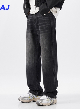 2025秋冬季美式复古水洗牛仔裤男潮加绒加厚宽松直筒阔腿休闲长裤