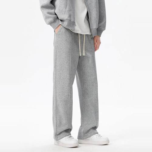美式重磅灰色基础宽松直筒运动裤
