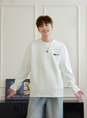 WAJ25秋冬日系少年感字母印花套头卫衣男宽松休闲圆领百搭长袖T恤