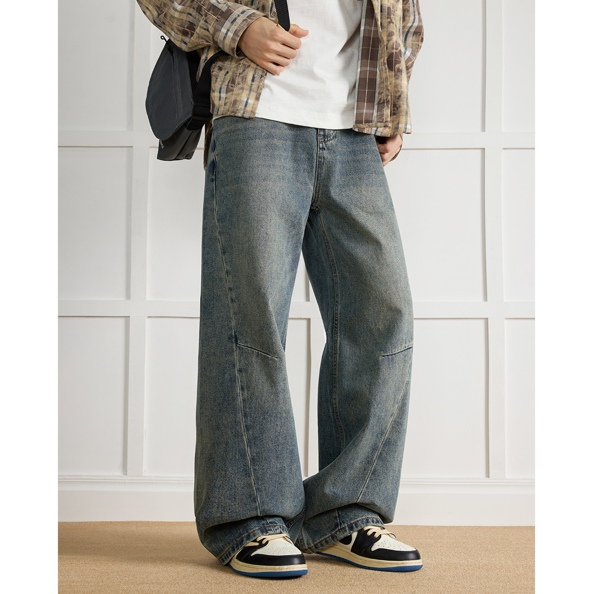 美式潮流立体结构A字直筒牛仔裤