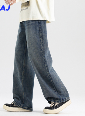 高街复古牛仔裤子男款2025秋冬季美式大码裤ins潮阔腿裤做旧水洗