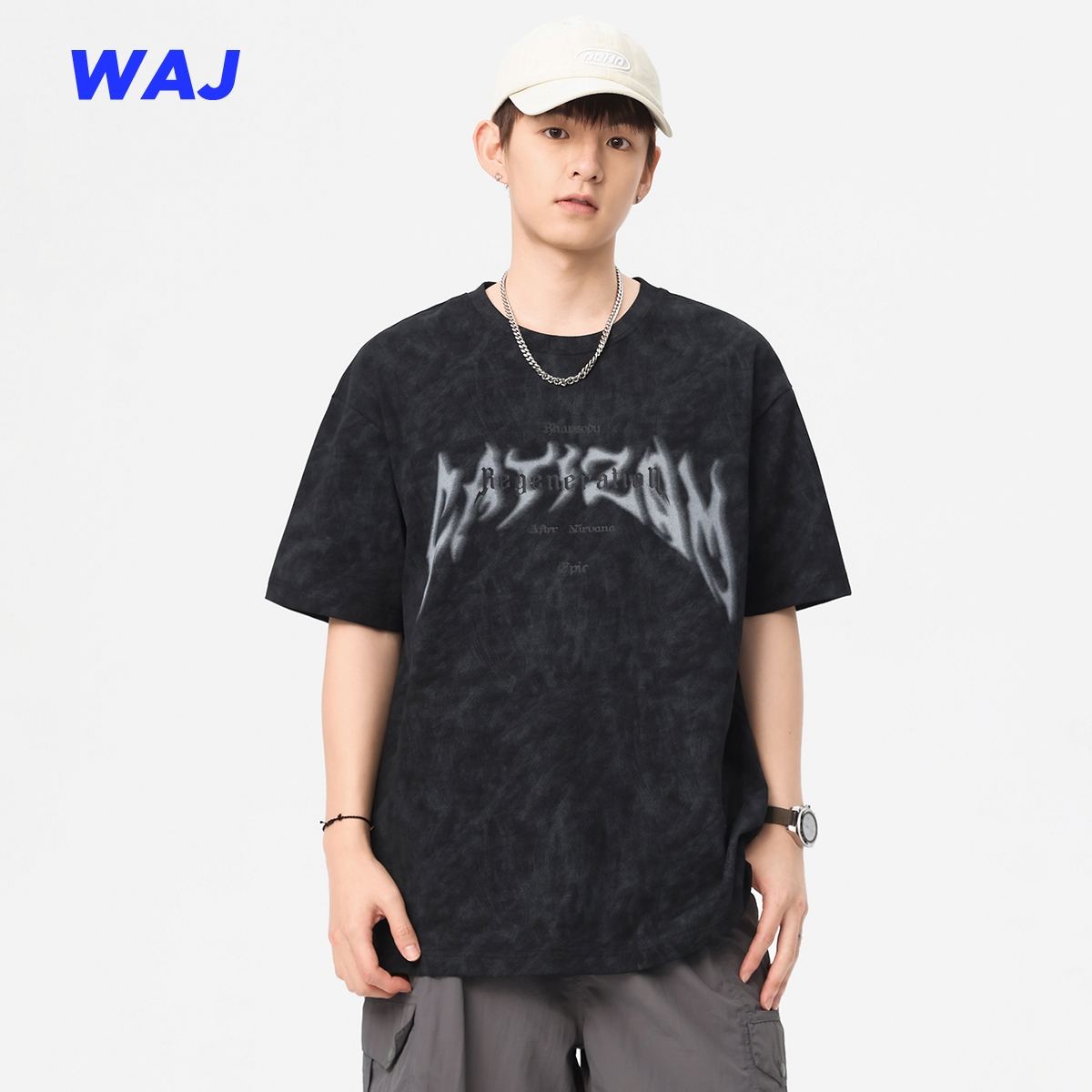 清仓美式涂鸦印花复古洗水短袖t