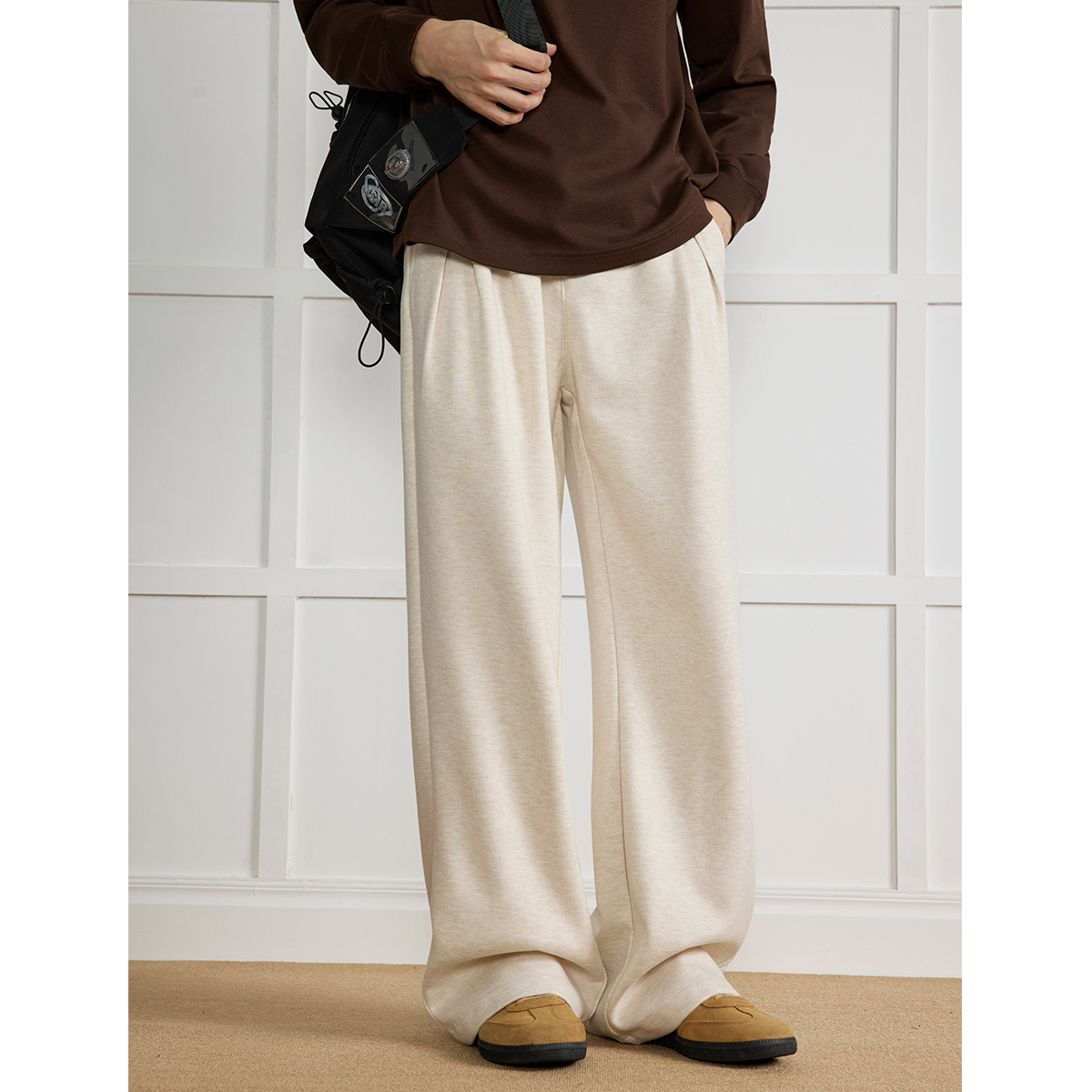 打褶A字直筒宽松含羊毛小西裤潮