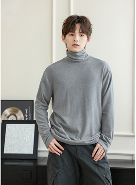 WAJ美式复古高领保暖灰色德绒打底衫男秋冬宽松高级感内搭长袖T恤