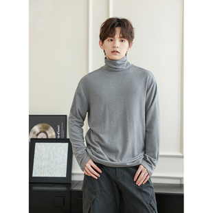 T恤 男秋冬宽松高级感内搭长袖 WAJ美式 复古高领保暖灰色德绒打底衫