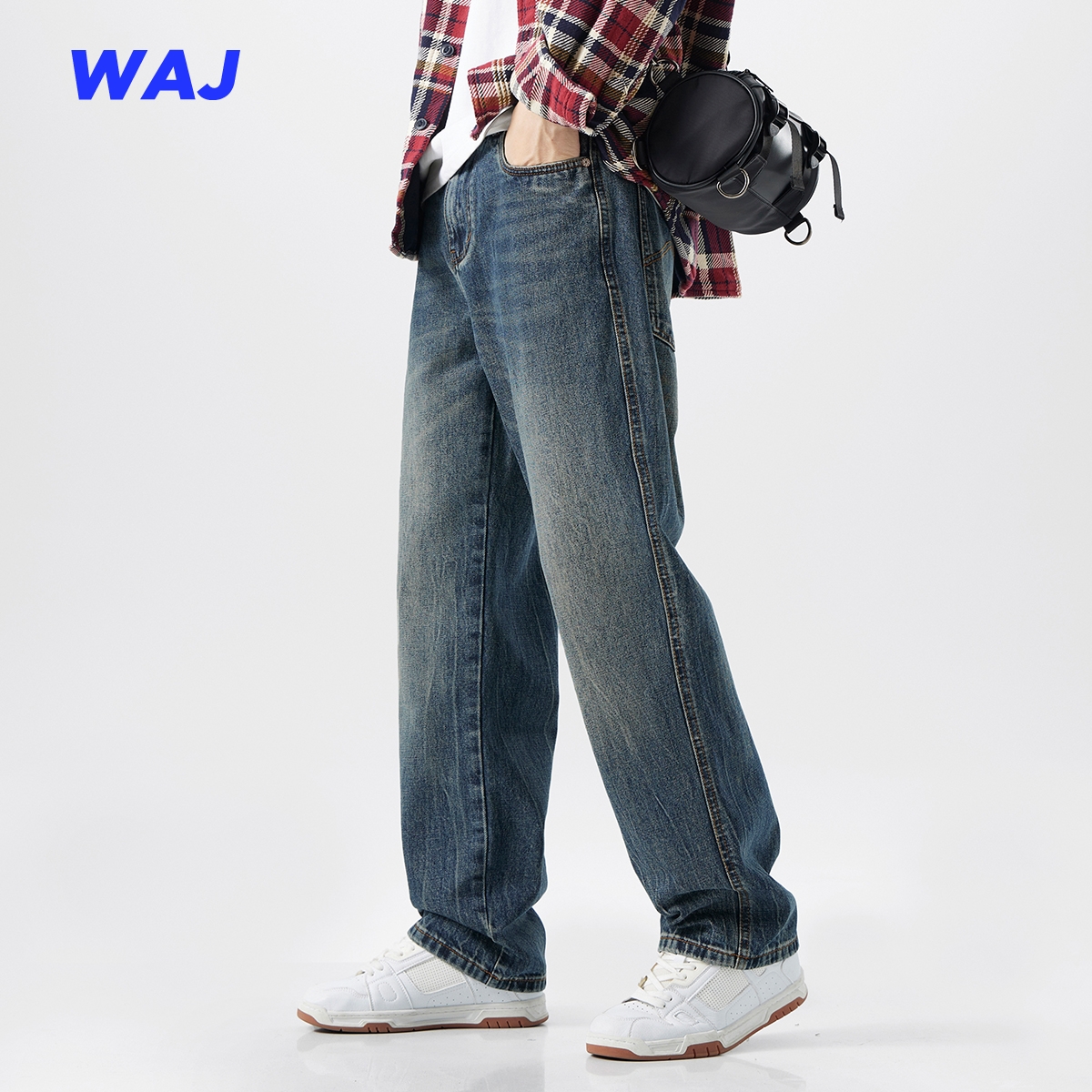 秋冬季加绒加厚美式复古水洗牛仔裤男潮牌阔腿裤宽松直筒休闲长裤