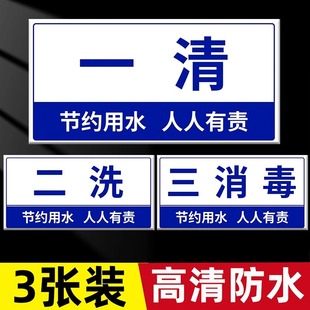 亚克力饭店食堂清洗池贴牌标签厨房标识牌洗碗池一洗二清三消毒贴纸酒店餐厅洗菜池肉洗果池管理餐具蔬菜肉类