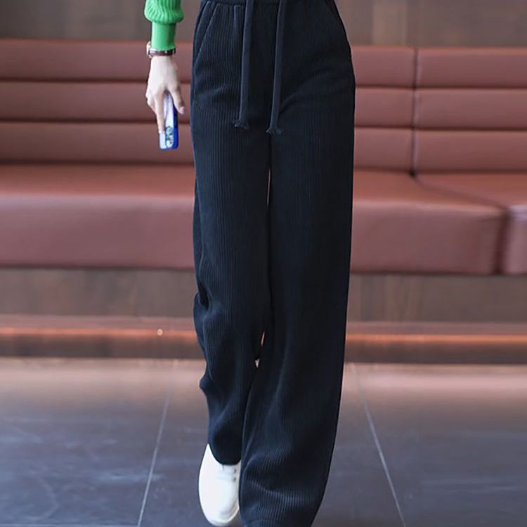 雪尼尔秋冬加绒加厚高腰直筒裤