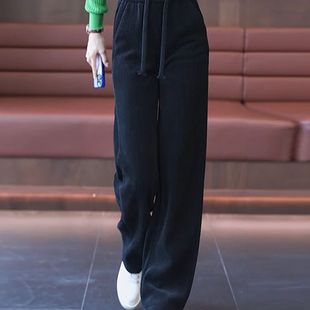 休闲雪尼尔阔腿裤女秋冬加绒加厚新款高腰直筒保暖外穿灯芯绒裤子