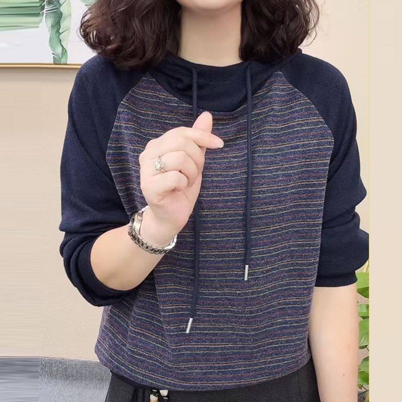春秋新款百搭显瘦时尚洋气长袖宽松气质条纹上衣女士连帽卫衣,女装/女士精品,大码内搭,淘宝优惠券,粉丝福利购,淘宝优惠卷