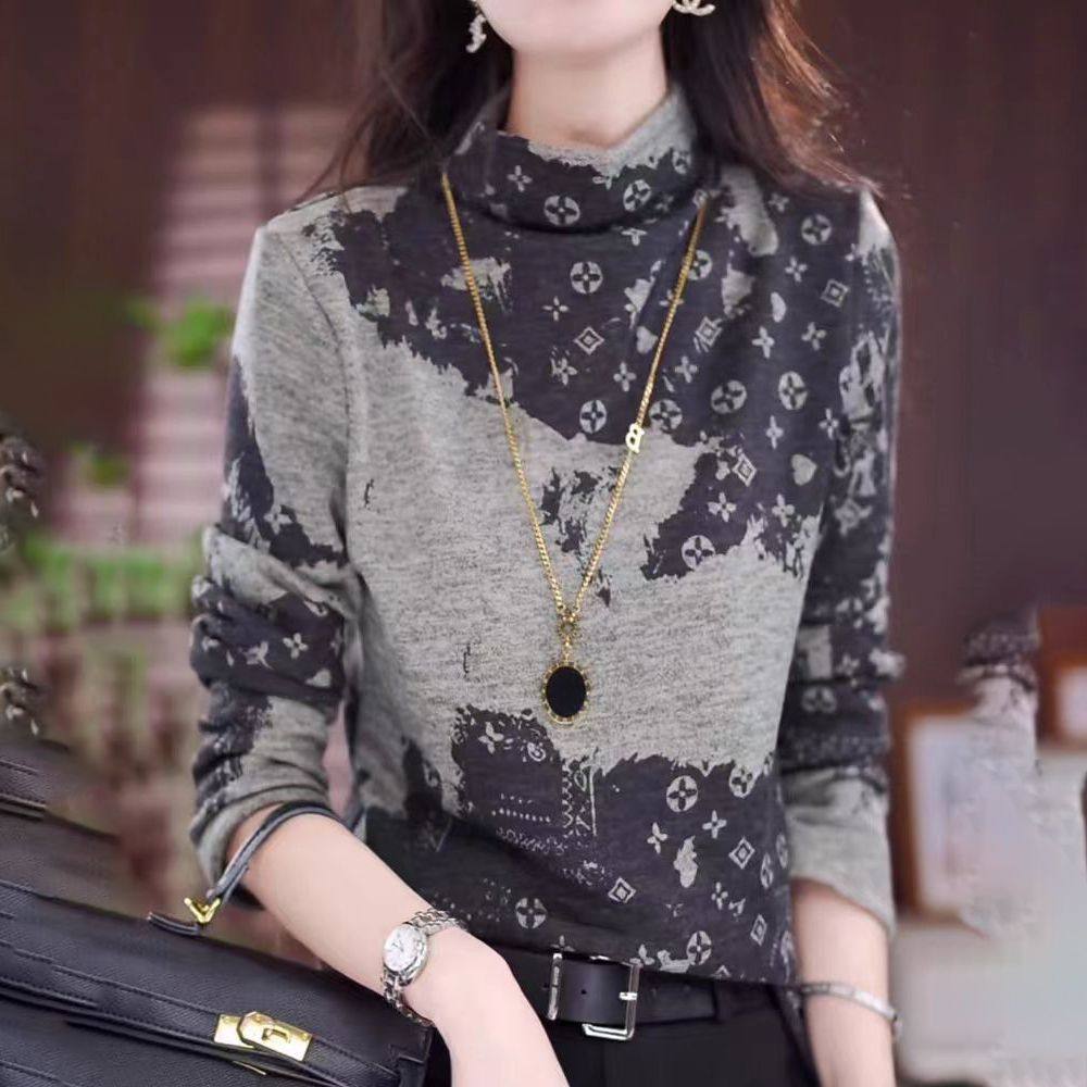 秋冬新款时尚印花洋气减龄遮肚长袖半高领打底衫中老年妈妈装上衣,女装/女士精品,大码内搭,淘宝优惠券,粉丝福利购,淘宝优惠卷