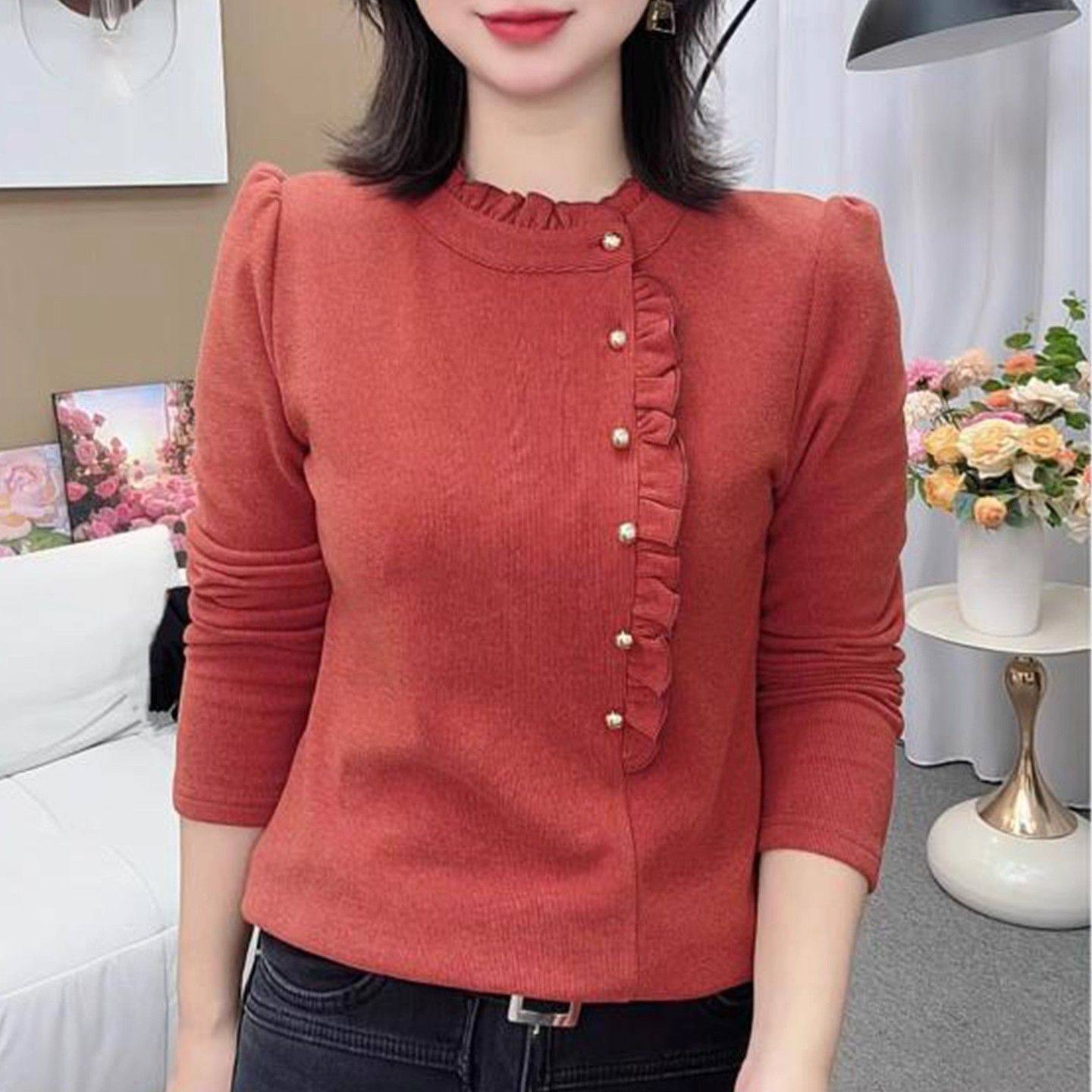 秋冬新款时尚大码女装长袖遮肚中老年妈妈装半高领纽扣木耳领上衣,女装/女士精品,大码内搭,淘宝优惠券,粉丝福利购,淘宝优惠卷