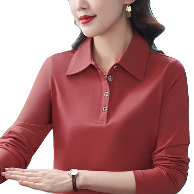 春纯棉中年妈妈方领T纯色popl衫