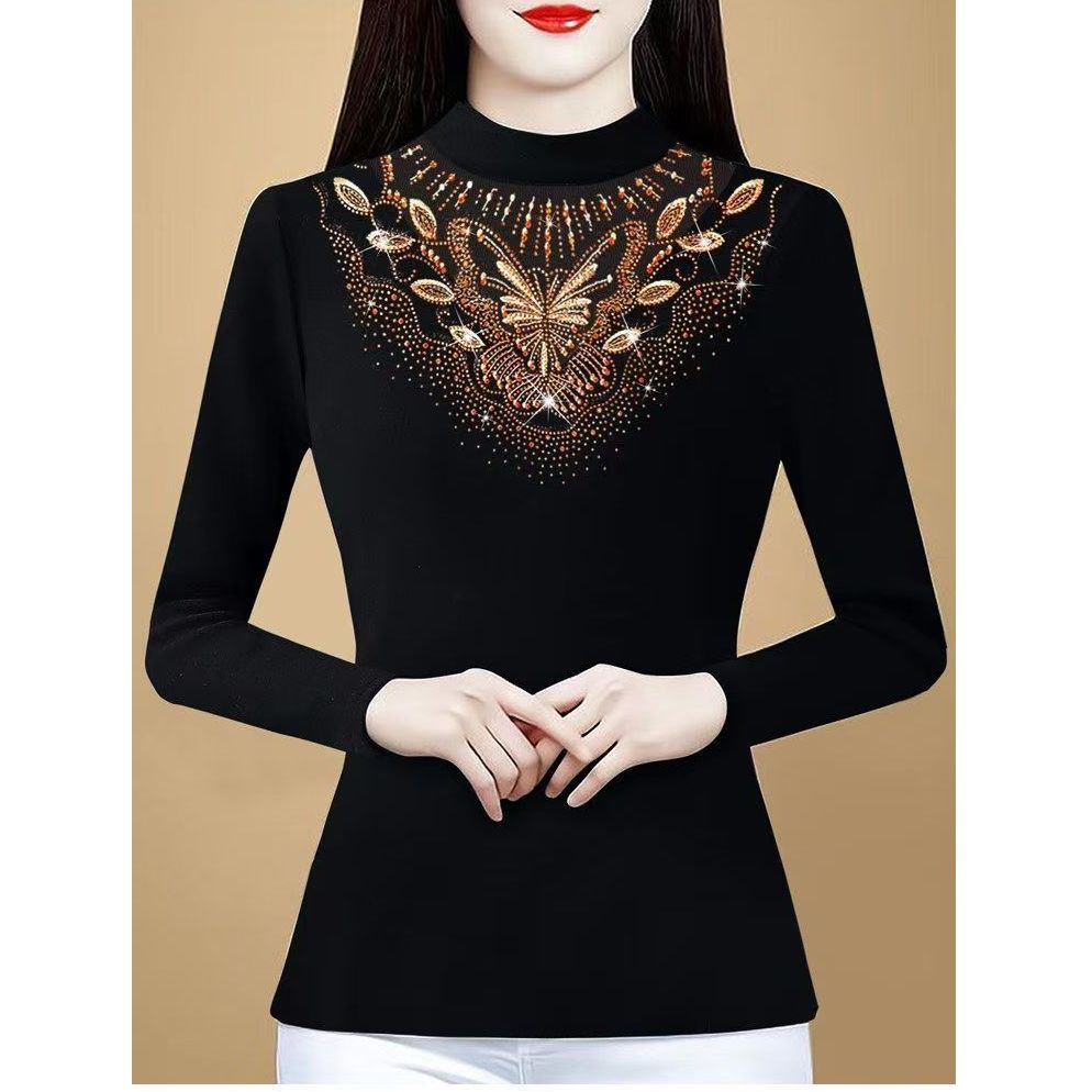 时尚刺绣网纱蕾丝镂空长袖上衣