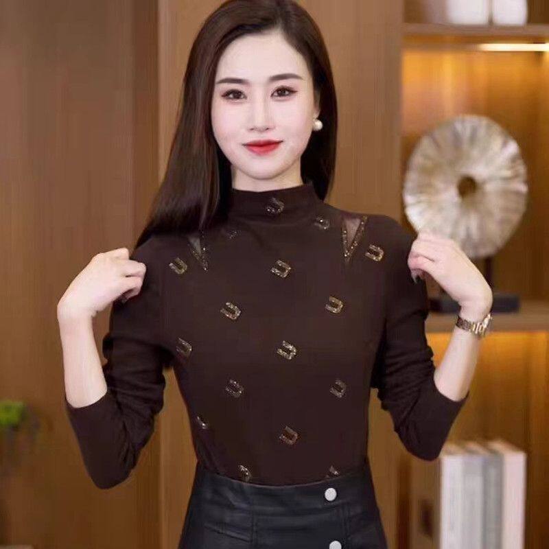 秋冬德绒新款洋气轻奢女士t恤长袖保暖上衣潮遮肚显瘦妈妈装