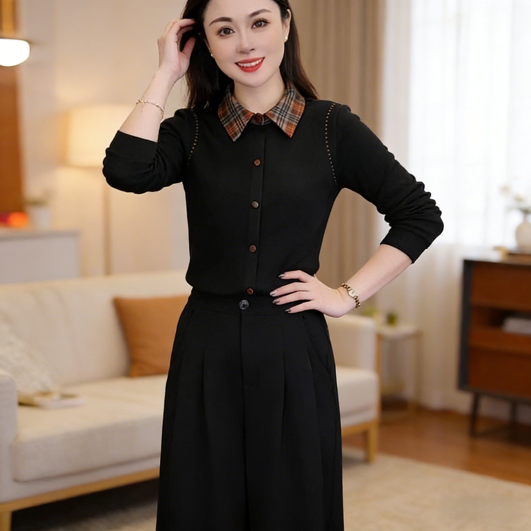 拼接遮肚单排扣藏肉polo领时尚