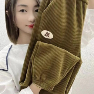 雪尼尔休闲裤女2024秋冬款束脚裤百搭显瘦条绒裤运动裤时尚哈伦裤