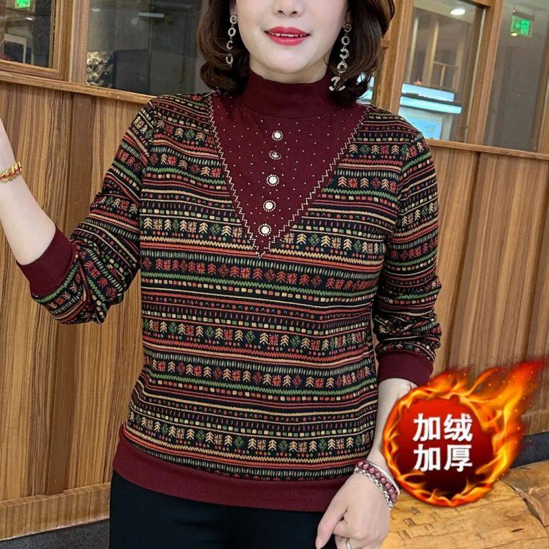 秋冬季新款德绒半高领条纹烫钻保暖减龄显瘦长袖上衣女,女装/女士精品,大码内搭,淘宝优惠券,粉丝福利购,淘宝优惠卷