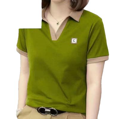 中年妈妈百搭翻领短袖T恤女夏薄