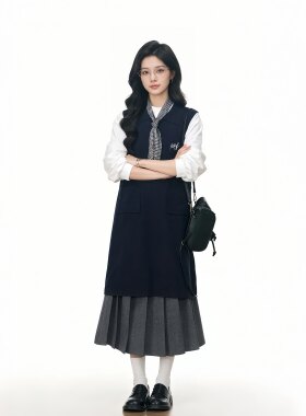 秋冬韩系学院风针织背心三套装女
