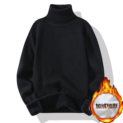 冬季新款一体绒毛衣女高领加绒加厚纯色羊毛衫内搭打底针织衫女