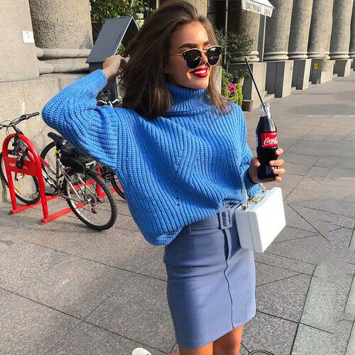 欧美跨境亚马逊女装ins高领纯色