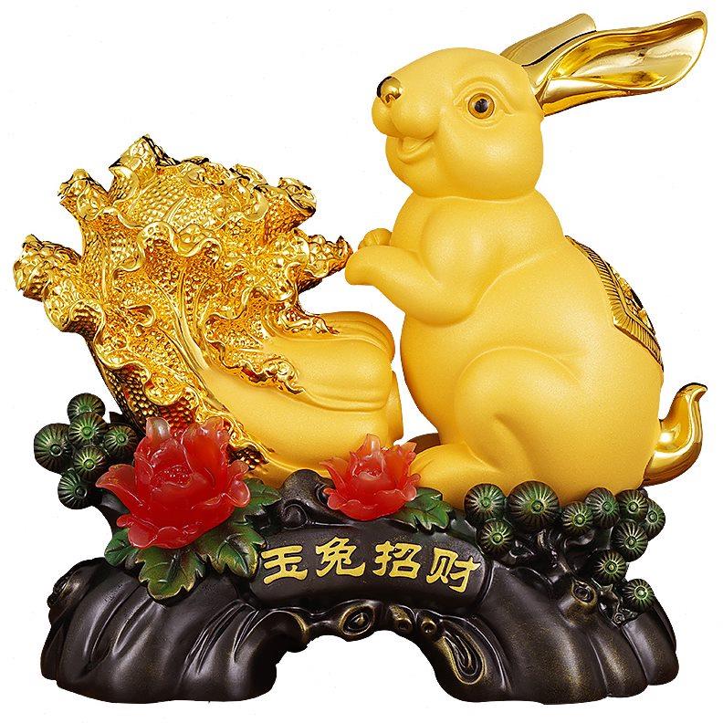 玉兔送福兔子摆件新年生肖兔白菜客厅电视柜新店开业乔迁新居礼品