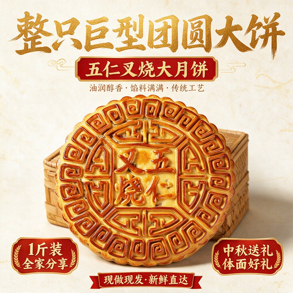 五仁叉烧大月饼广西玉林特产广式金腿五仁传统老式糕点中秋节送礼