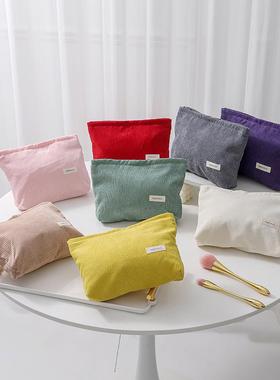 纯色复古灯芯绒化妆包女随身便携式大容量内胆包口红护肤品收纳包