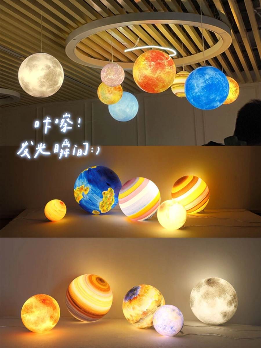 星球吊灯星空月球灯太阳系地球灯售楼部游乐场球形灯酒吧奶茶店铺 家装灯饰光源 客厅吊灯 原图主图