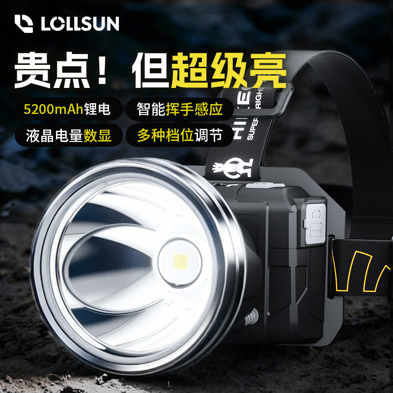 得旭头灯新款强光超亮超长续航充电头戴式感应户外夜钓鱼专用手电