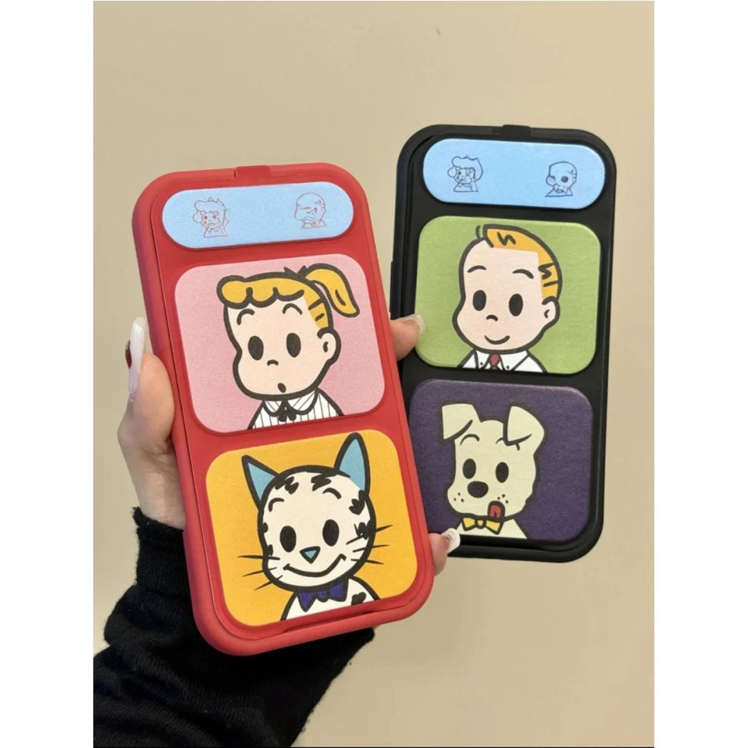 卡通猫咪男孩女孩情侣翻盖皮套适用iPhone17promax手机壳适用华为mate70全包适用小米17三折叠磁吸支架情侣